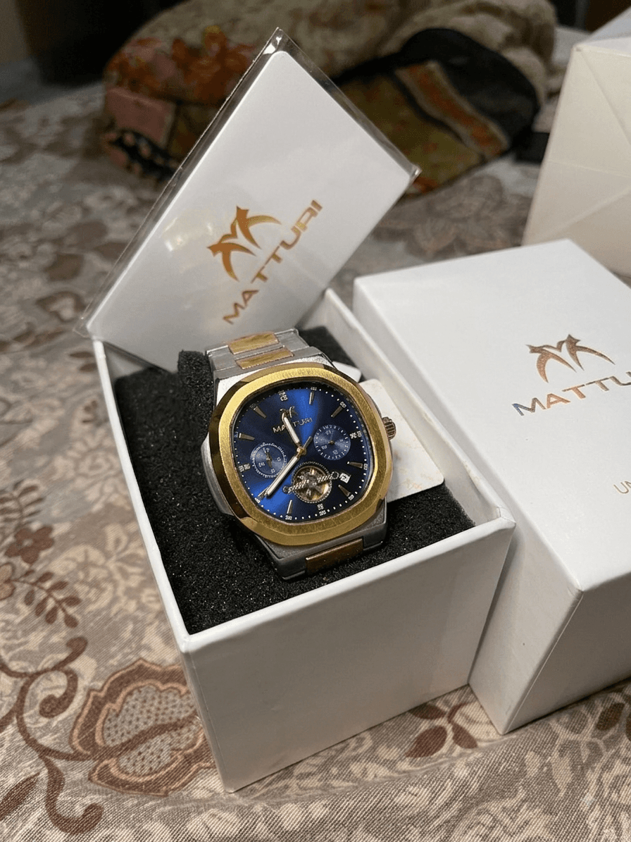 MATTURI Luxury Watch – Blue Dial & Gold Bezel